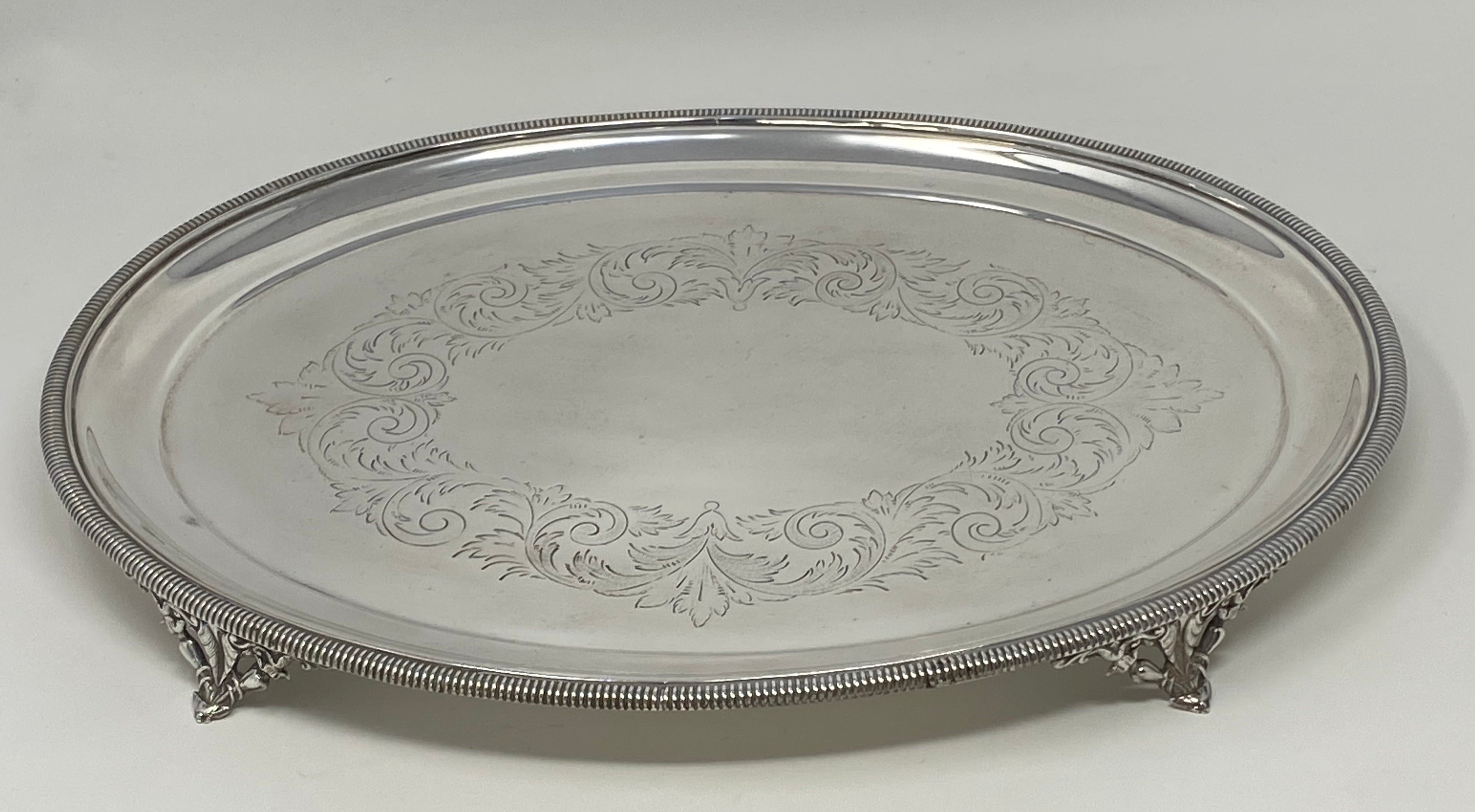 Antique Silver Plate Oval Engraved Salver