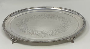 Antique Silver Plate Oval Engraved Salver