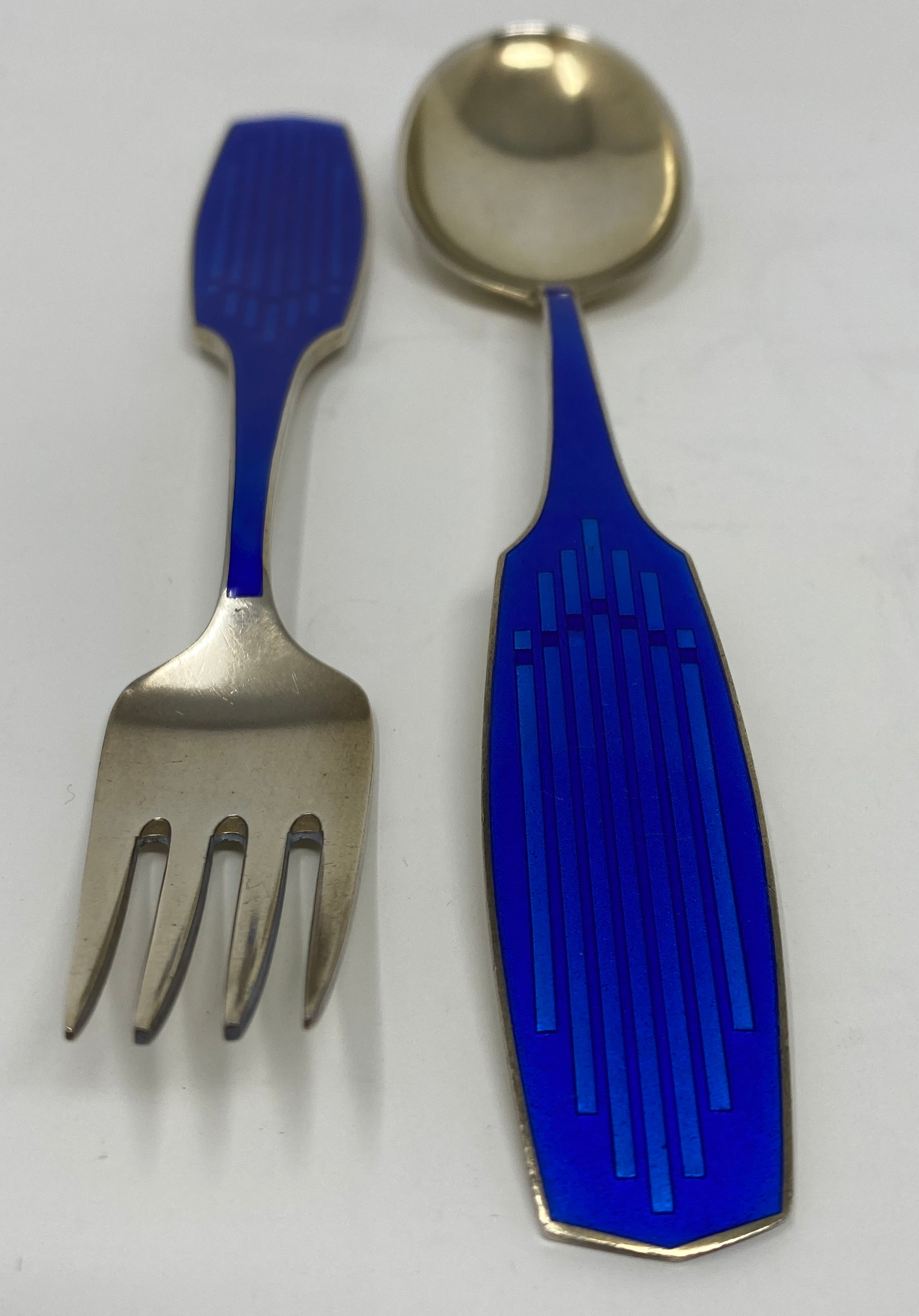Silver and Enamel Danish Spoon & Fork