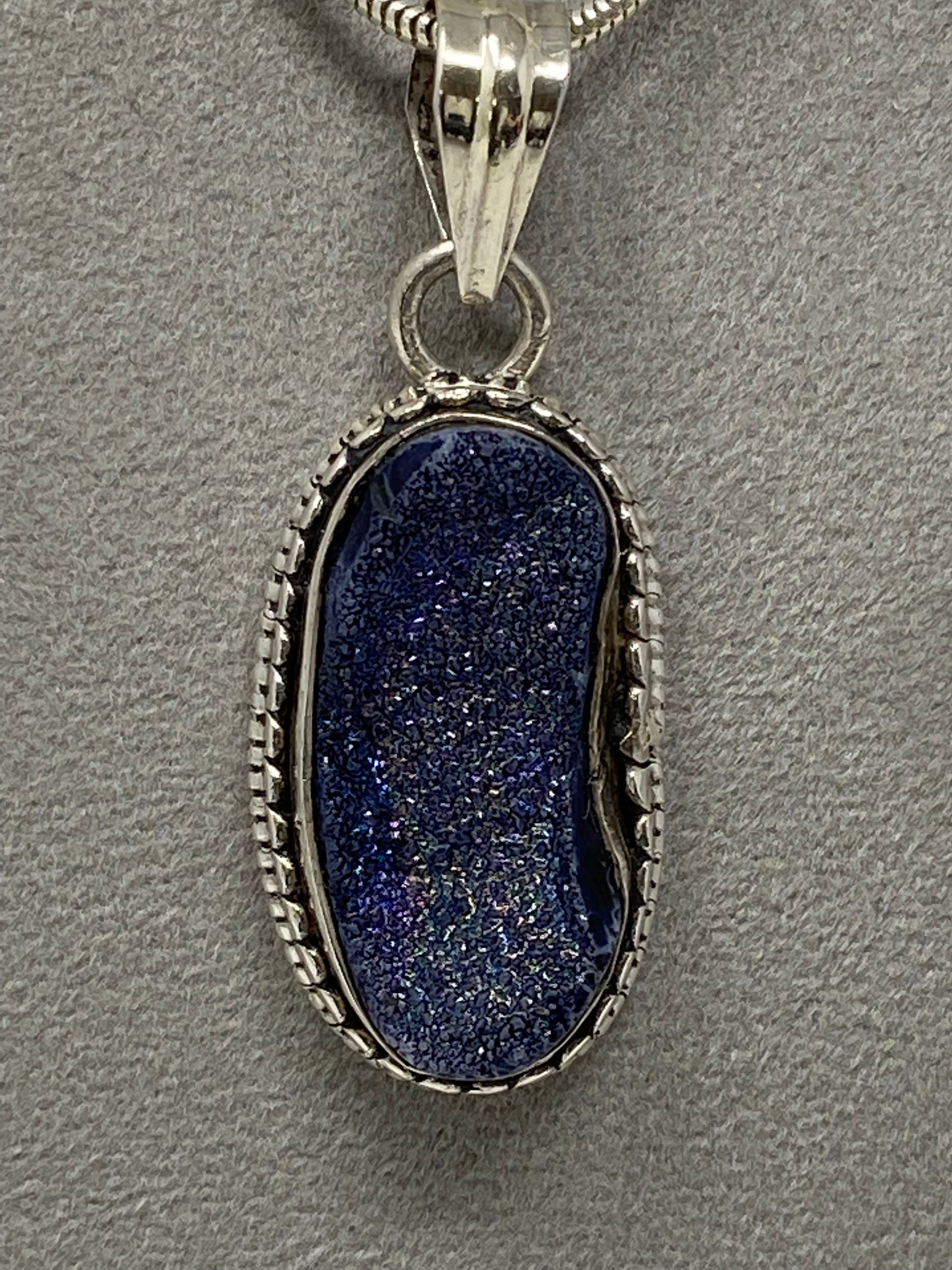 Druzy Stone Pendant on Silver Snake Chain