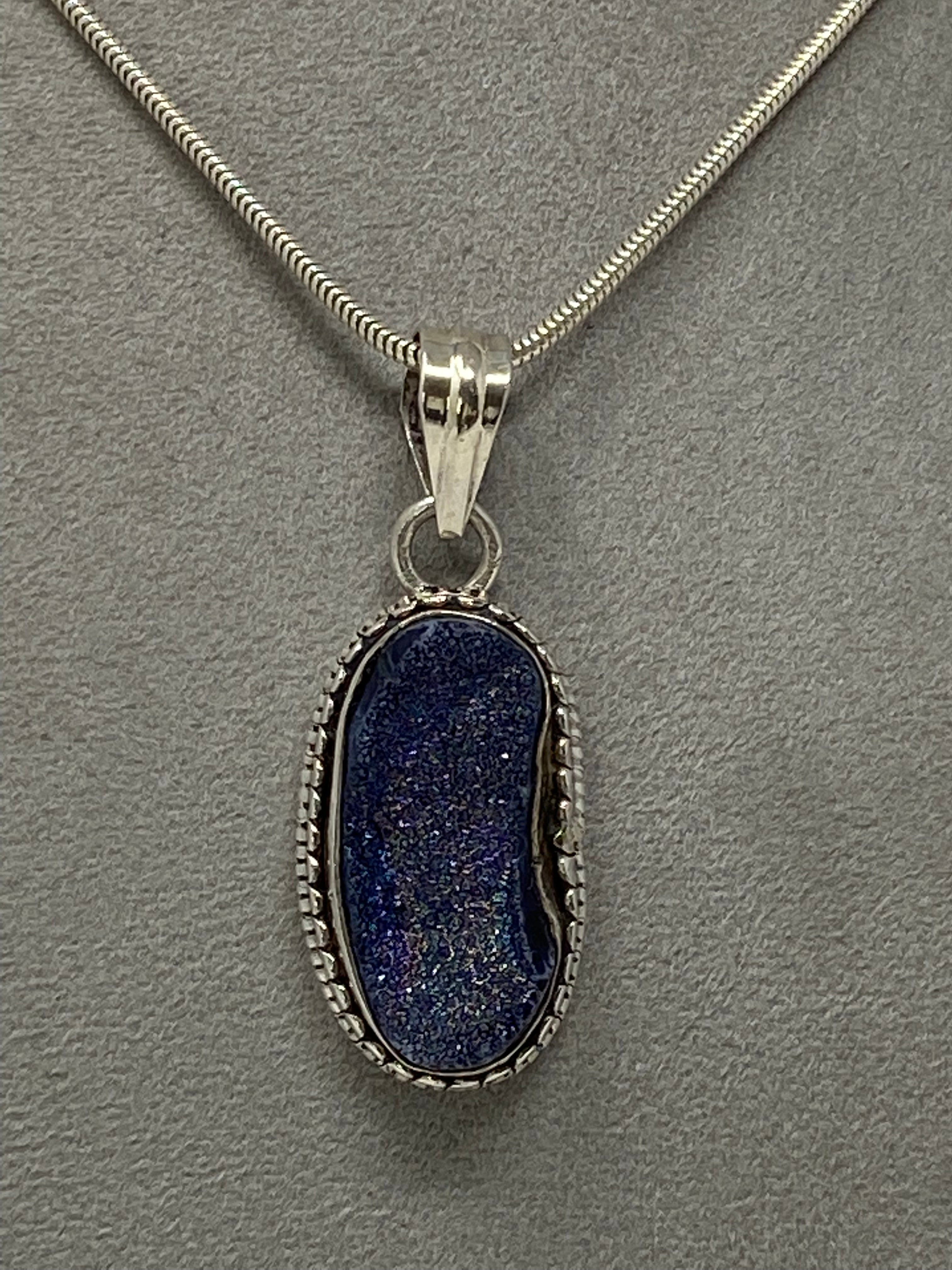Druzy Stone Pendant on Silver Snake Chain
