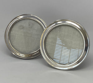 Pair of Antique Silver Round Photo Frames  A/R