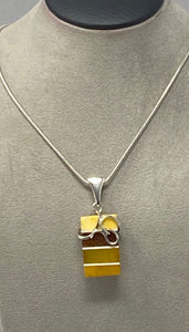 Silver and Multi Colour Amber Pendant on Snake Chain