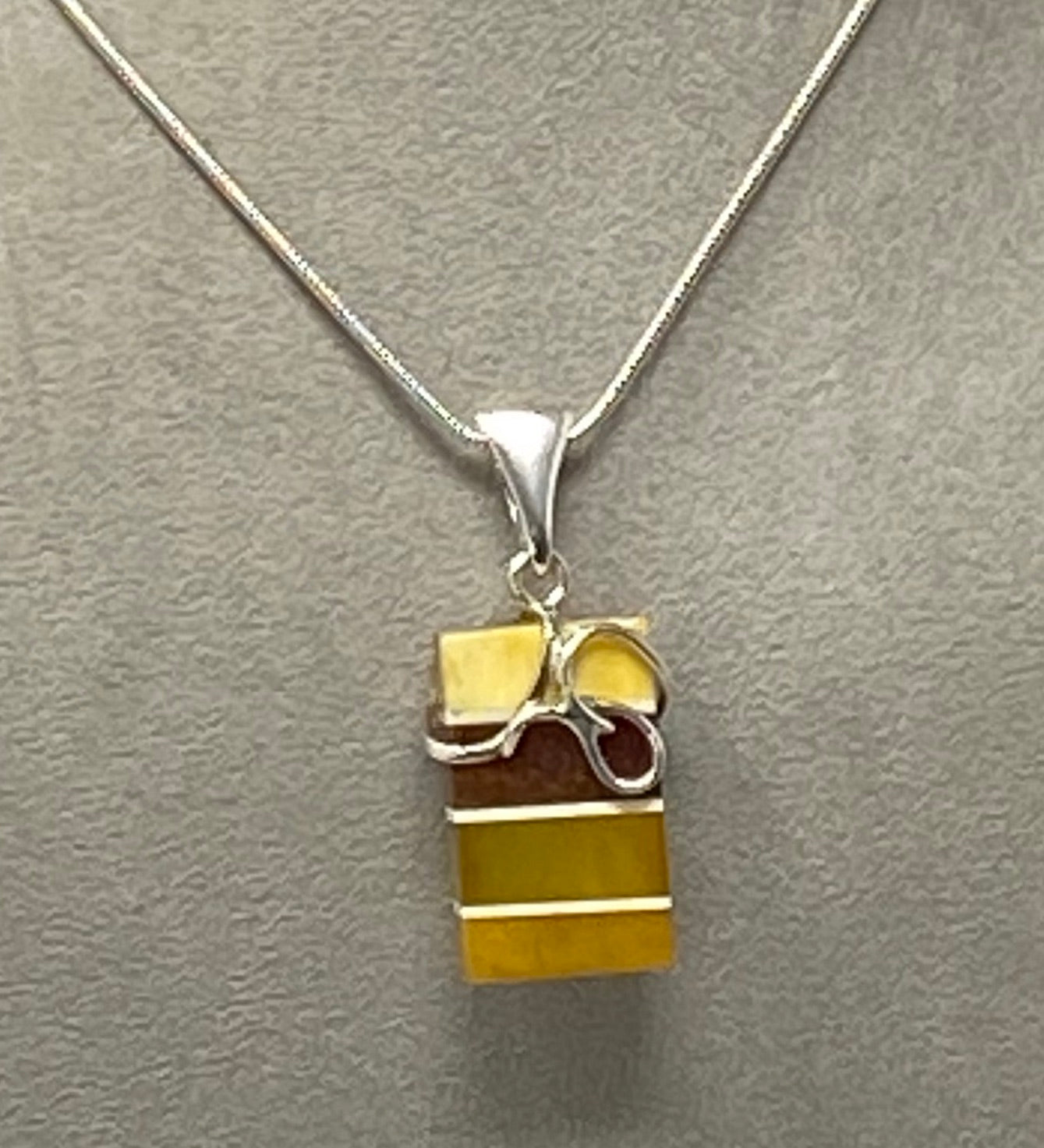 Silver and Multi Colour Amber Pendant on Snake Chain