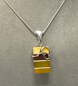 Silver and Multi Colour Amber Pendant on Snake Chain