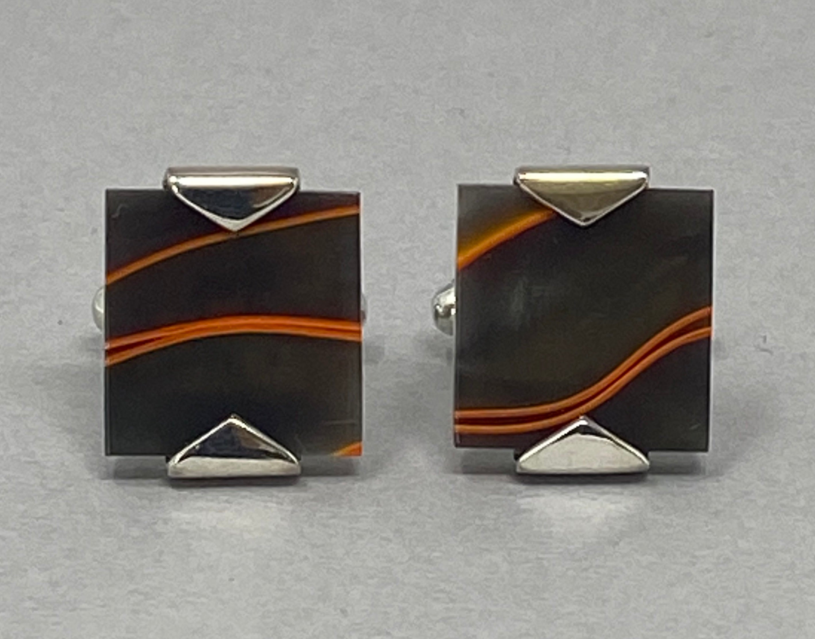 silver and Orange Streak Cufflinks