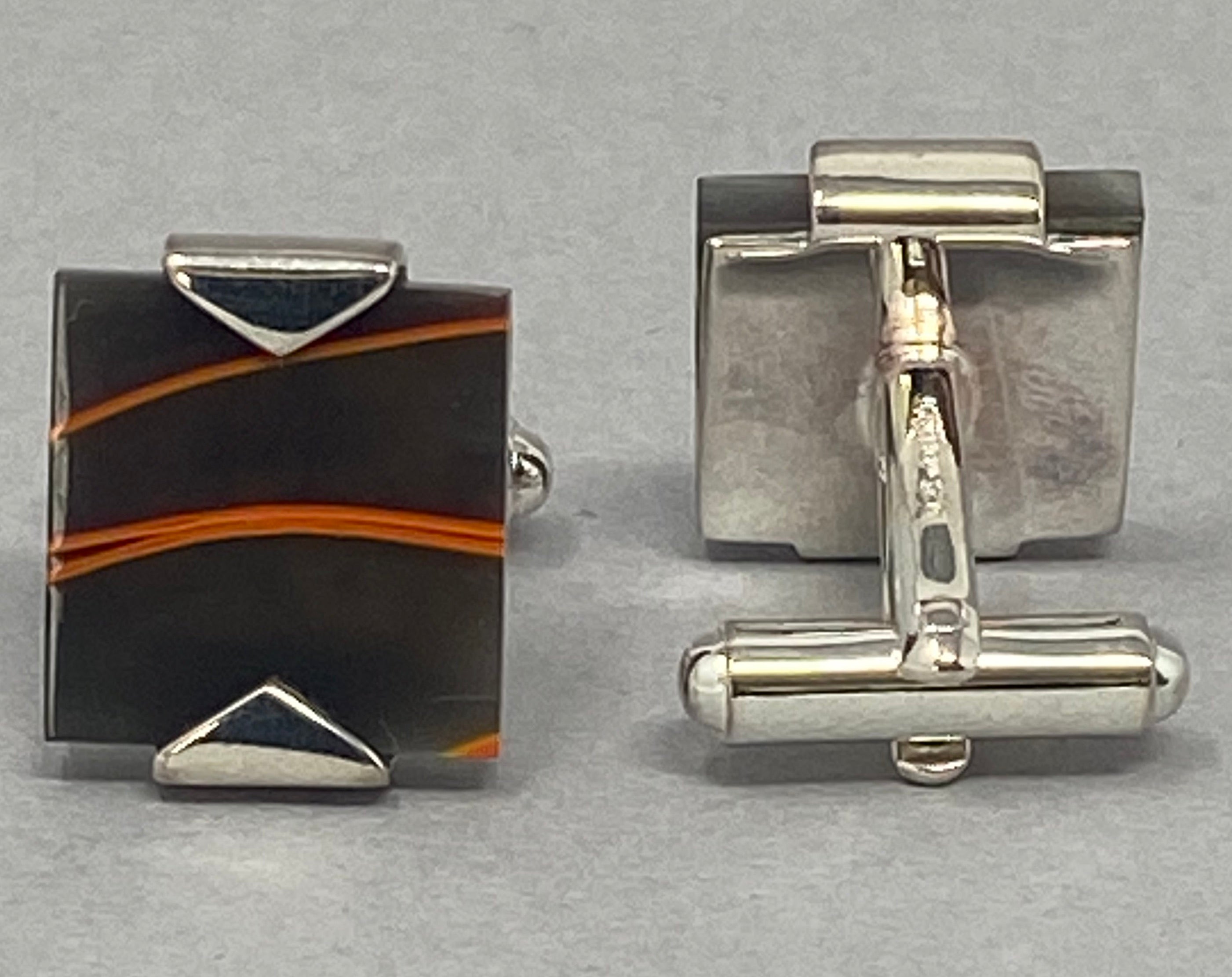 silver and Orange Streak Cufflinks