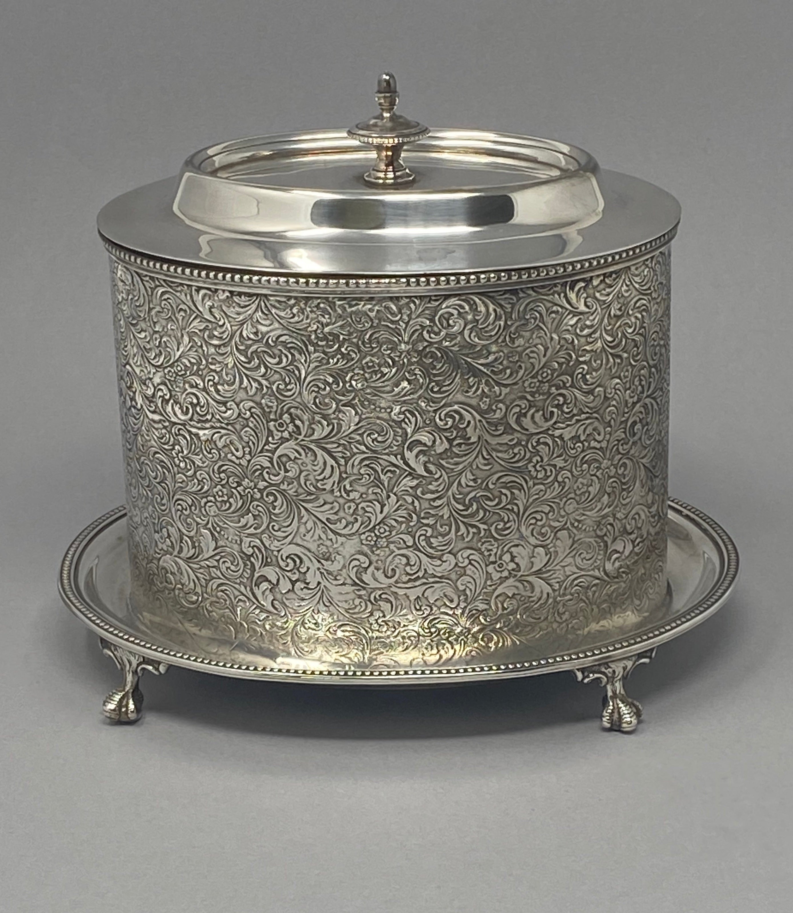 Antique Silver Plated Oval Biscuit Box